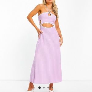 BRAND NEW ASOS DESIGN halter cut out contrast binding ribbed midi
dress in lilac